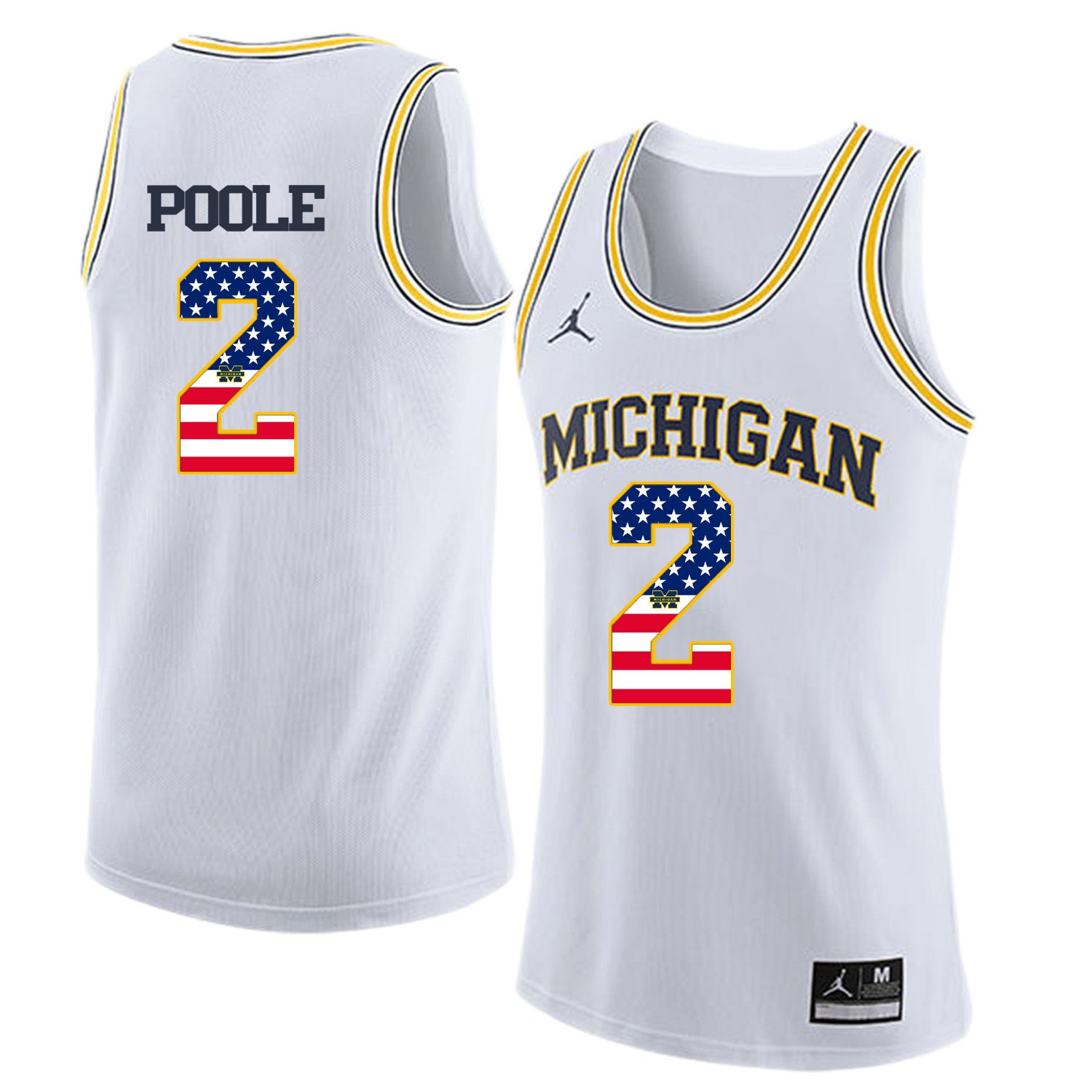Men Jordan University of Michigan Basketball White #2 Poole Flag Customized NCAA Jerseys